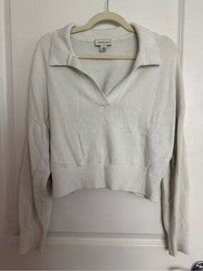 Calvin Klein Jeans Off-White V-Neck Collared Knit Pullover